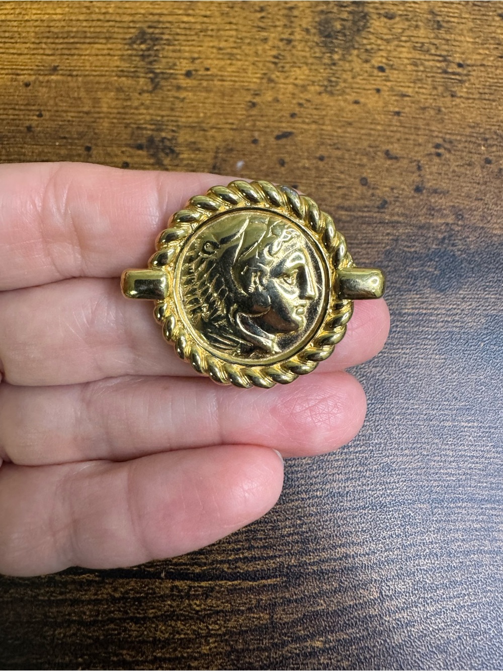 Monet Gold Plated Roman Profile Medallion Brooch Pin - Antiquity Coin Revival